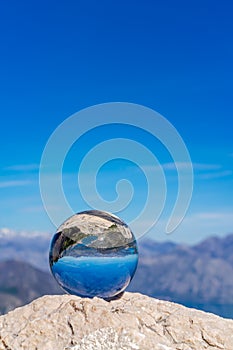 Kotor Bay landscape in a crystal ball