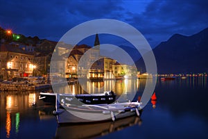 Kotor bay and Perast in Montenegro - night picture photo