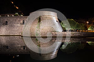 Kotor City Wall Surrounding the Old Town at Night with Relfection