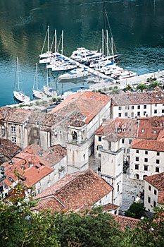 Kotor historical port town in Montenegro, Balkan in Boka Kotorska bay