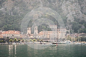 Kotor historical port town in Montenegro, Balkan in Boka Kotorska bay