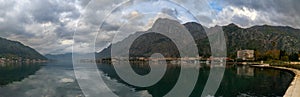 Panorama landscape of the Bay of Kotor on the Adriatic Coast of Montenegro