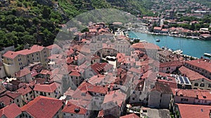 Kotor Old Town, Montenegro, Drone Aerial View, Ancient Fort and Cruise Ship Port