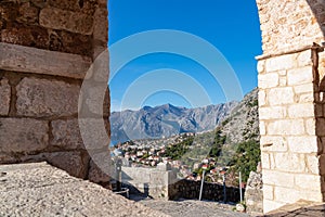 Kotor - Panoramic view from the city walls Kotor bay on sunny summer day, Adriatic Mediterranean Sea, Montenegro
