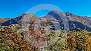 Kotor - Panoramic view on mountain peaks Golis, Stirovnik and Gomile in Lovcen, Orjen national park, Dinaric Alps