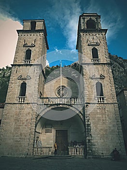 Kotor-Wonderful view of the church and mountains around the sea in an interesting background