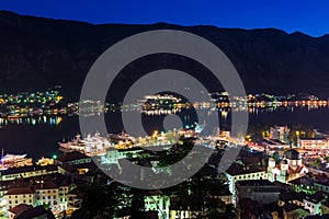 Kotor yacht harbor at night