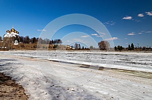 The Kotorosl River in Yaroslavl during the spring ice drift.