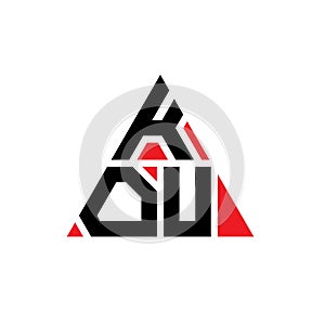 KOU triangle letter logo design with triangle shape. KOU triangle logo design monogram. KOU triangle vector logo template with red
