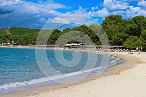 Koukounaries , the world-famous beach of the island of Skiathos in Greece