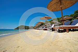 Koukounaries , the world-famous beach of the island of Skiathos in Greece