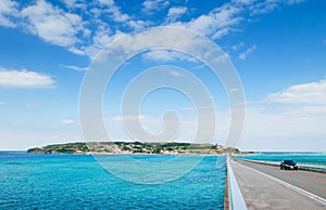 Kouri bridge cross over blue sea to Kouri island, Naha, Okinawa, Japan