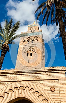 Koutoubia minaret made from golden bricks in centrum of medina, M photo
