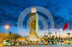 Koutoubia Mosque at blue hour, Marrakesh, Morocco