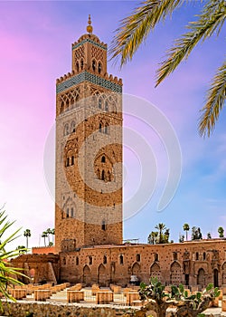 The Koutoubia Mosque in the hot summer sunset at Marrakesh,Morocco