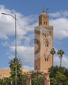 Koutoubia Mosque, the largest mosque in Marrakesh, Morocco.