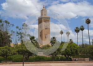 Koutoubia Mosque, the largest mosque in Marrakesh, Morocco.