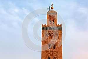 Koutoubia Mosque in the medina quarter of Marrakesh, Morocco. It is largest mosque in town and located near the famous public