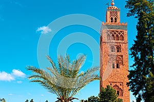 Koutoubia Mosque minaret in old medina of Marrakesh