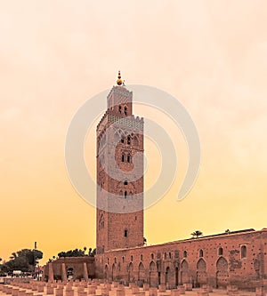 Koutoubia Mosque minaret at sunset
