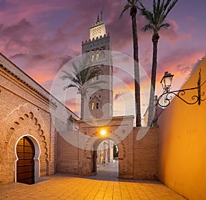 Koutoubia Mosque at twilight time, Marrakesh, Morocco