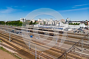 Kouvola, Finland - 4 June 2021: Aerial view of Kouvola railway station and city center