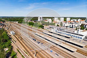 Kouvola, Finland - 4 June 2021: Aerial view of Kouvola railway station and city center