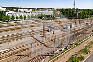 Kouvola, Finland - 4 June 2021: Aerial view of Kouvola railway yard and city center