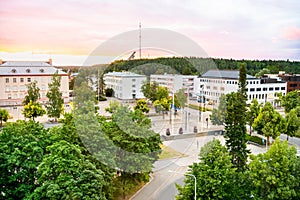 Kouvola, Finland. City centre with buildings, streets and trees. Beautiful cityscape of a Finnish town. photo