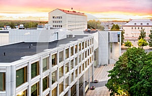 Kouvola, Finland. City Hall of the town. Beautiful cityscape. Day or evening sunset in summer. Finnish tourism and travel.