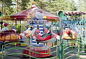 Kouvola, Finland 1 July 2015 - Ride Jummi Jammi in motion in amusement park Tykkimaki