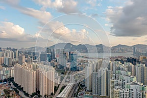 Kowloon Bay Aerial view of Hong Kong city 12 March 2022