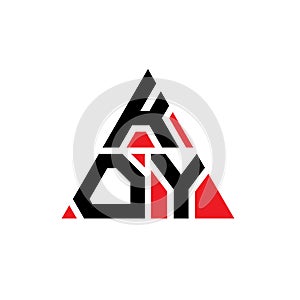 KOY triangle letter logo design with triangle shape. KOY triangle logo design monogram. KOY triangle vector logo template with red