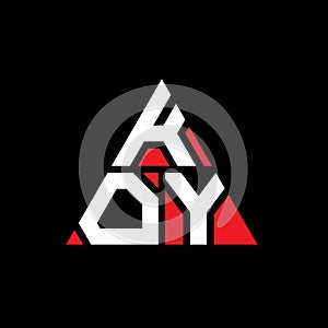 KOY triangle letter logo design with triangle shape. KOY triangle logo design monogram. KOY triangle vector logo template with red photo