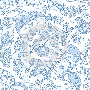 Fairy animals seamless vector pattern.