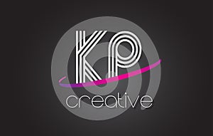 KP K P Letter Logo with Lines Design And Purple Swoosh.