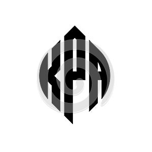 KPA circle letter logo design with circle and ellipse shape. KPA ellipse letters with typographic style. The three initials form a photo