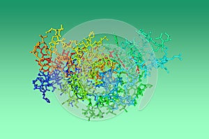 KPC-2 beta-lactamase in complex with hydrolyzed cefotaxime. Molecular model. Rendering based on protein data bank