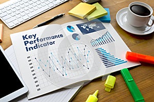 KPI acronym (Key Performance Indicator) Business team hands at w