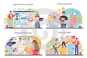 KPI concept set. Key performance indicators. Employee evaluation