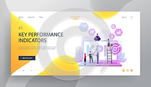 Kpi Data Report, Key Performance Indicators with Business People and Infographics Elements Website Landing Page