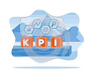 KPI icon on a wooden block. Measuring the growth or success of a business strategy.