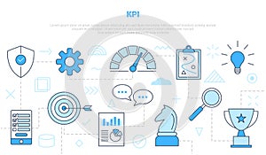 Kpi key performance indicator concept with icon line style set template banner with modern blue color