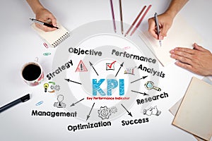 KPI Key Performance Indicator Concept. The meeting at the white office table