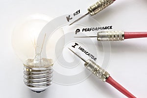 KPI key performance indicator dart with idea lamp target