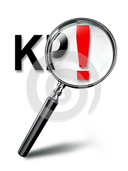 KPI key performance indicator with magnifying glass on white background