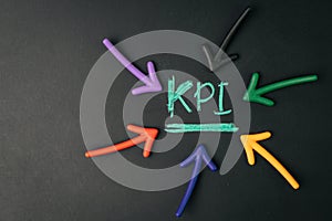 KPI, Key Performance Indicator, metrics to measure business success or marketing campaign goal and target achievement, arrow