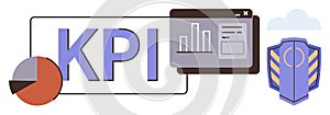 KPI Metrics with Analytics Dashboard and Security Shield Concept