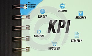 KPI scheme in copybook including target optimize research analysis success strategy. Project management mind map. Business concept