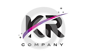 KR K R Black Letter Logo Design with Purple Magenta Swoosh